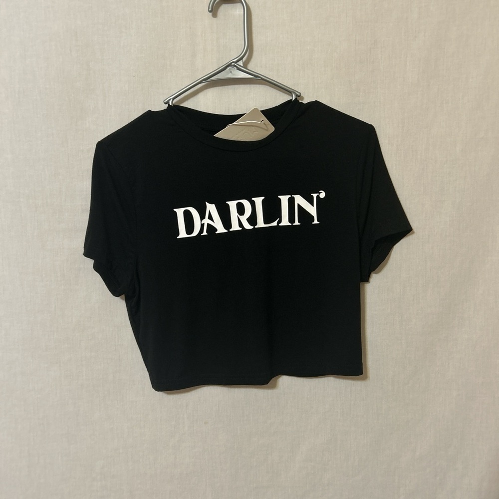 Musera Black Crop Top with White Lettering